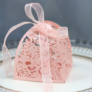Set de 30 de cutii cadou pentru nunta/botez Azexcy, hartie/panglica, roz, 6 x 6 x 7 cm - Img 1