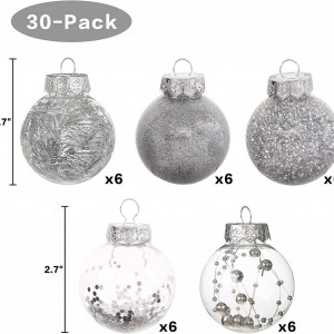 Set de 30 de globuri de Craciun ROSELEAF, plastic, argintiu, 6 cm - Img 6