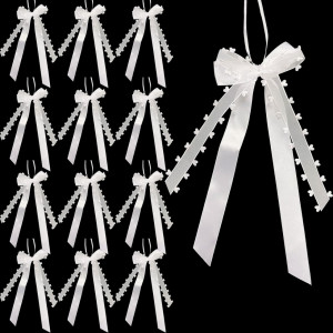 Set de 30 fundite cu arc pentru decor Mecctuck, tul/panglica, alb, 25 x 12 cm - Img 1