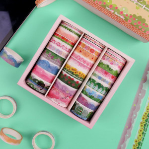 Set de 30 role de banda adeziva pentru mestesuguri Lychii, hartie washi, multicolor 