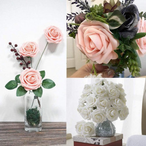 Set de 30 trandafiri artificiali EQLEF, spuma, fildes/roz, 28,5 x 20 cm - Img 7