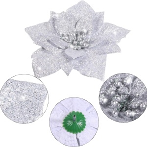 Cumpara Set de 36 flori Poinsettia, textil, argintiu, 7,5/10/15 cm de la Chilipirul-zilei în rate, cu cardul sau plata la livrare!