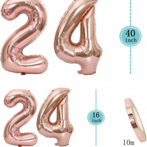 Set de 4 baloane Feelairy, aniversare 24 de ani, rose, folie, 100 cm/ 40 cm - Img 3