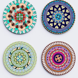 Set de 4 coastere Newnice, cauciuc/ ceramica, multicolor, 10 cm - Img 6
