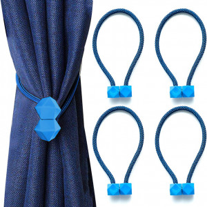 Set de 4 curele magnetice pentru perdele Hohaoo, metal/poliester, albastru deschis, 45 cm - Img 1