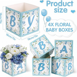 Set de 4 cutii pentru aranjamente florale SUNBEAUTY, carton, alb/albastru/verde, 18 x 18 x 18 cm