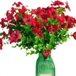 Set de 4 flori artificiale Fycooler, plastic, verde/roz, 15 x 36 cm