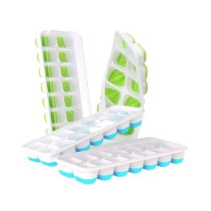 Set de 4 forme cu capac pentru cuburi de gheata MufHomse, silicon/polipropilena, alb/albastru/verde, 25,1 x 9,9 x 3 cm - Img 6