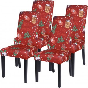 Set de 4 huse de protectie pentru scaune de Craciun Heflashor, poliester/elastan, multicolor, - Img 1