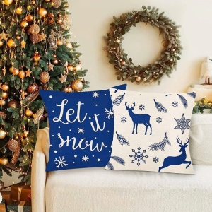 Set de 4 huse pentru perna LAPONO, tesatura, alb/albastru, 45 x 45 cm - Img 2