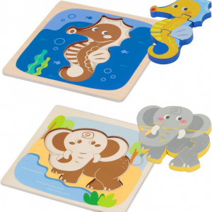 Set de 4 jucarii tip puzzle pentru copii SUNYOK, lemn, multicolor, 15 x 15 cm - Img 3