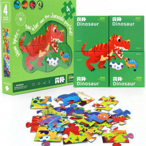 Set de 4 puzzle-uri cu dinozauri/printese PMGEKLP, 73 piese, carton, multicolor - Img 8