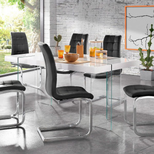 Set de 4 scaune LOLA din piele sintetica/metal, negru/argintiu, 52 x 54 x 101 cm - Img 6