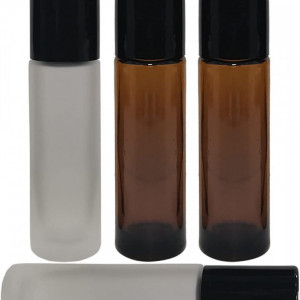 Set de 4 sticlute cu bila pentru ulei esential JANEMO, sticla, maro/alb/negru, 10 ml - Img 1