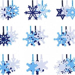 Set de 45 ornamente pentru brad Naler, pasla, alb/albastru, 5 x 5 cm