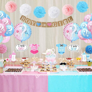 Set de 49 accesorii pentru petrecere anunt sarcina Amycute, roz/albastru, latex/hartie - Img 2
