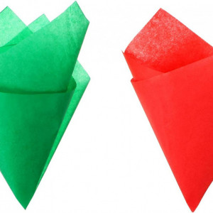 Set de 50 bucati hartie absorbanta si 2 bucati panglica pentru cadouri HESTYA, rosu/verde, 50 x 70 cm / 20 m - Img 5