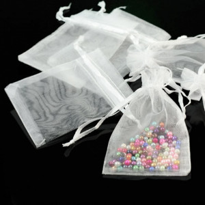 Set de 50 de saculeti pentru dulciuri/bijuterii, organza, alb, 7,1 x 8,8 cm - Img 4
