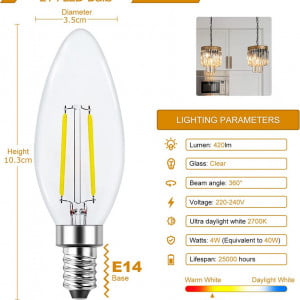 Set de 6 becuri E14 BOOHENKA, 4W, alb cald, 2700K, 10,3 X 3,5 cm - Img 6