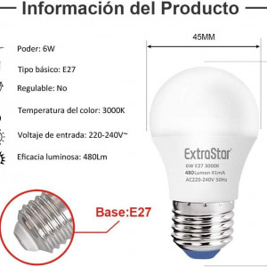 Set de 6 becuri ExtraStar, LED, metal/plastic, alb/argintiu, 8 x 4,5 cm, 6W - Img 4