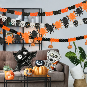 Set de 6 decoratiuni de Halloween KATELUO, hartie/folie, alb/negru/portocaliu - Img 5