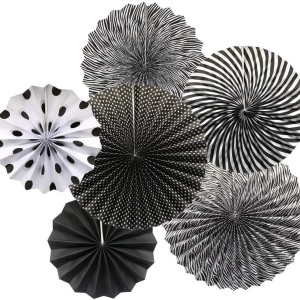 Set de 6 decoratiuni pentru petrecere ApisNest, hartie, negru/alb 20,3/30,4/40,6 cm