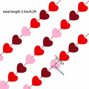 Set de 6 ghirlande cu inimioare KADBLE, textil, rosu/roz, 250 cm - Img 6