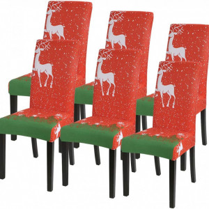 Set de 6 huse pentru scaune Shujin, rosu/alb/verde, poliester/spandex - Img 1
