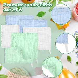Set de 6 prosoape pentru bebelusi Sibba, microfibra, alb/verde/albastru, 30 x 30 cm - Img 5