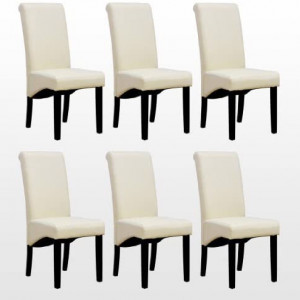 Set de 6 scaune de living Cambridge, piele sintetica crem, picioare lemn inchis - Img 3