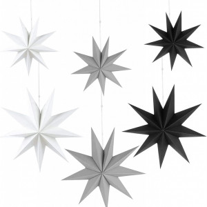 Set de 6 stelute pentru Craciun Hbstk, hartie, alb/gri/negru, 30/45 cm