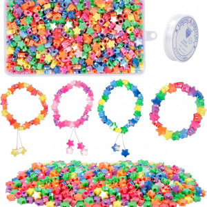 Set de 600 margele si o rola cu elastic pentru bratari/coliere KATOOM, plastic, multicolor, 1 x 1 cm