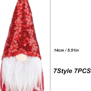 Set de 7 gnomi pentru bradul de Craciun Gukasxi, textil, multicolor, 14 x 6 cm