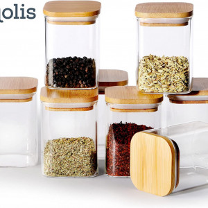 Set de 8 borcane pentru condimente Molis®, sticla/bambus, transparent /natur, 8,5 x 6,5 cm - Img 5