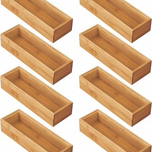 Set de 8 cutii organizatoare mDesign, bambus, natur, 7,6 x 22,9 x 5,1 cm