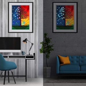 Set de creatie cu diamante Jinlaili, model copac, multicolor, panza/diamante, 40 x 30 cm - Img 4