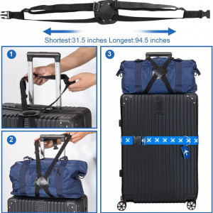 Set de curele si etichete pentru bagaje WIWJ, nailon/plastic, albastru/negru, 6 piese
