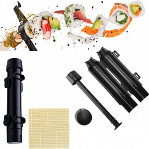 Set de forma si covoras pentru sushi OMKNEPS, bambus/PVC, negru