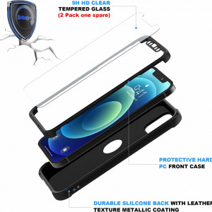 Set de husa cu doua folii de protectie ecran pentru iPhone 12 Pro Oretech, sticla securizata/cauciuc siliconic, negru/transparent, 6,1 inchi - Img 4