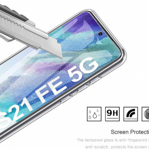 Set de husa si 3 folii de protectie pentru Samsung Galaxy S21 FE 5G YNMEacc, silicon/sticla securizata, transparent, 6,4 inchi - Img 3