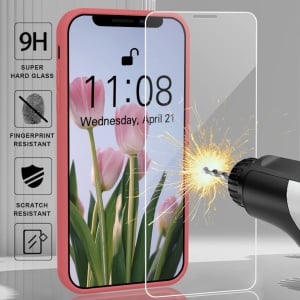 Set de husa si folie de protectie pentru iPhone 13 Mitetabo, silicon/sticla securizata, rosu, 6,1 inchi