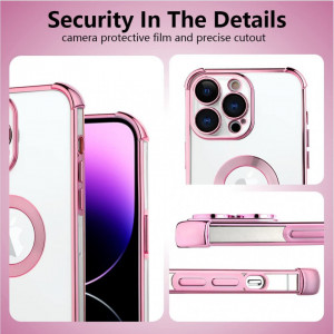 Set de husa si folie de protectie pentru iPhone 14 Pro Max AIGOMARA, TPU, roz, 6,7 inchi - Img 6