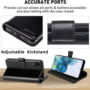 Set de husa si folie de protectie pentru iPhone XR Monasay, piele PU/sticla securizata, negru, 6,1 inchi