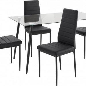 Set de living Danny/Sandy 4 scaune si o masa, sticla/metal, piele sintetica/metal, negru/negru - Img 6