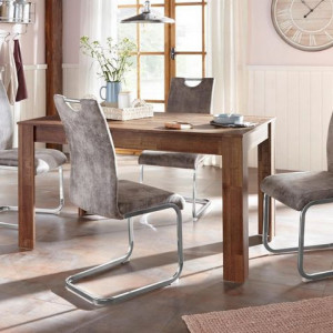 Set de living Home Affaire, masa lemn masiv si 4 scaune tapitate