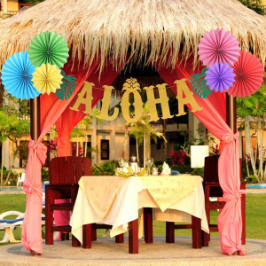 Set de petrecere Hawaiian ZERHOK, hartie, multicolor, 9 piese - Img 6