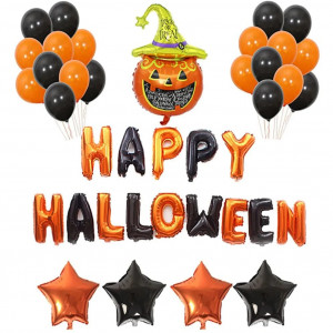 Set de petrecere pentru Halloween Ancuioyz, latex/folie, negru/portocaliu, 100 piese