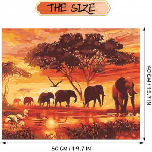 Set de pictura cu numere Jangostor, vopsea acrilica,maro, elefant, 40 x 50 cm - Img 6