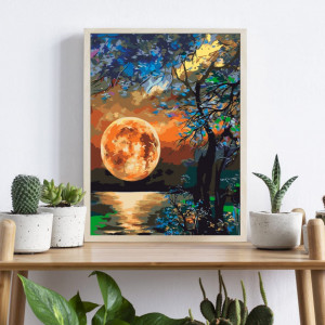 Set de pictura cu numere Pttozan, luna, vopsea acrilica, multicolor, 40 x 50 cm - Img 3