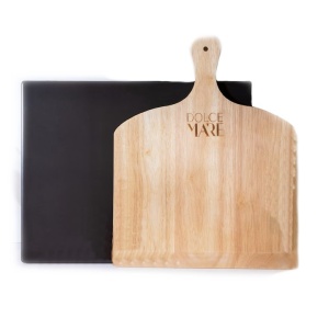 Set de pizza, lopata din lemn 29.5 x 28 cm, piatra de copt 38 x 30 cm neagra, DOLCE MARE, Resigilat, Grad A
